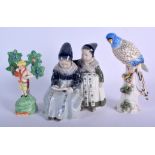 AN ANTIQUE CONTINENTAL PORCELAIN BIRD together with another figure etc. (3)