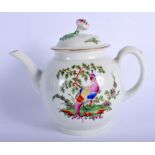 Worcester teapot and cover painted with a fancy bird in landscape. 19 cm wide.