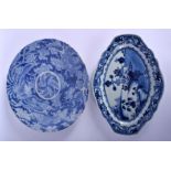 AN 18TH CENTURY CHINESE EXPORT BLUE AND WHITE DISH Qianlong, together with a Japanese charger. Large
