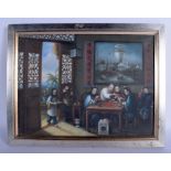 Chinese School (19th Century) Oil on canvas, cards within an interior. Image 40 cm x 30 cm.