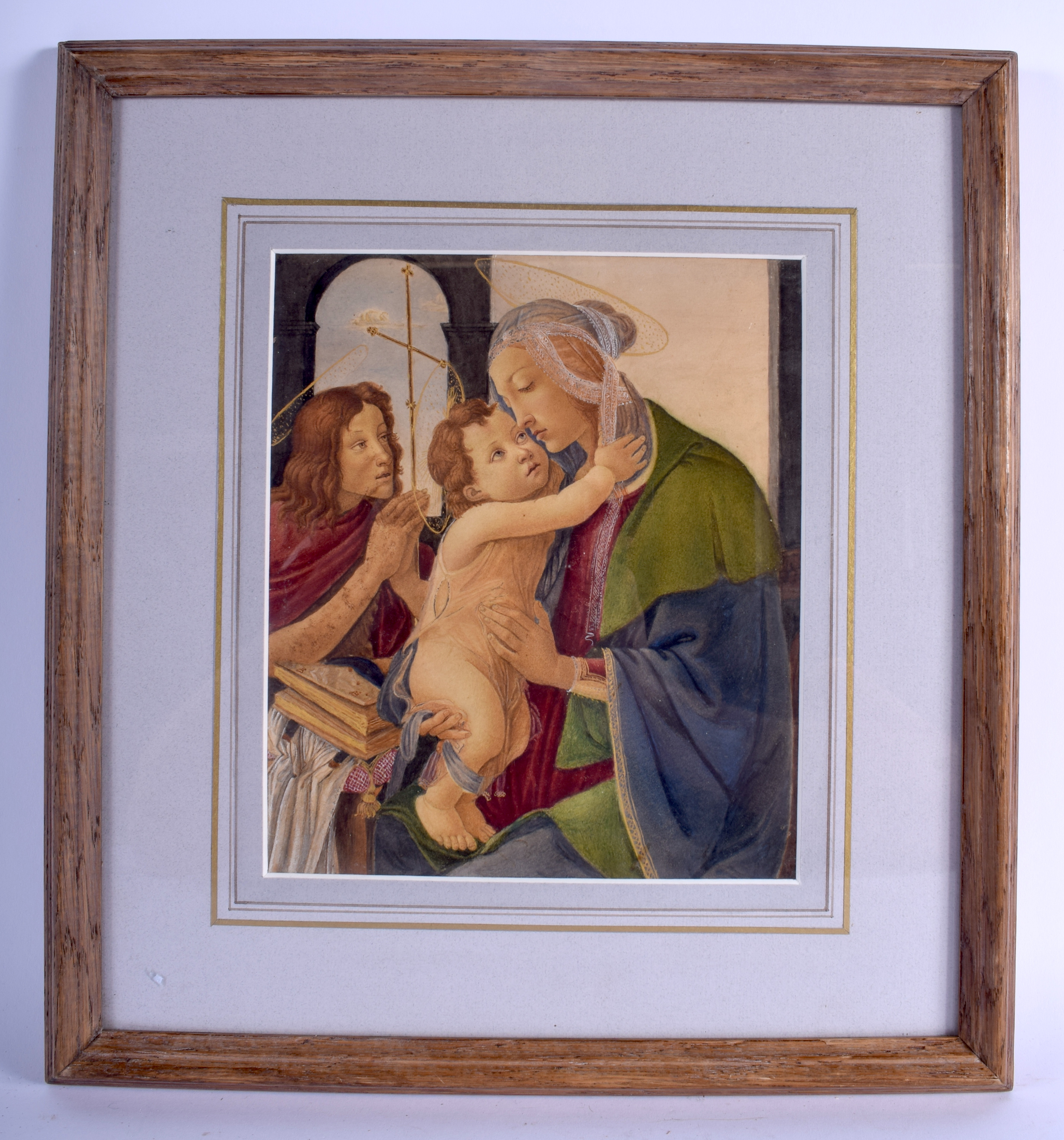 Continental School (19th Century) Renaissance revival, two saints and a child, watercolour. Image 21