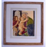 Continental School (19th Century) Renaissance revival, two saints and a child, watercolour. Image 21