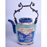 A VERY RARE EARLY 19TH CENTURY CHINESE ENAMELLED YIXING TEAPOT AND COVER Qing, with European mounts,