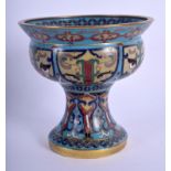 A 19TH CENTURY CHINESE CLOISONNE ENAMEL LIBATION CUP GOBLET Late Qing, decorated with taotie mask he