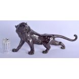 A LARGE 19TH CENTURY JAPANESE MEIJI PERIOD BRONZE OKIMONO modelled as a roaming tiger. 46 cm x 30 cm