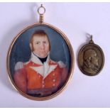 AN 18TH/19TH CENTURY GOLD MOUNTED MILITARY PORTRAIT MINIATURE together with a pendant. Largest 6 cm