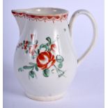 Liverpool sparrow beak jug painted with flowers under a red pendant border. 8.5 cm high.
