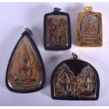 FOUR UNUSUAL 18TH/19TH CENTURY SOUTH EAST ASIAN PENDANTS. Largest 4 cm x 6 cm. (4)