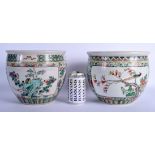 A PAIR OF 19TH CENTURY CHINESE FAMILLE VERTE PLANTERS Guangxu, Kangxi style, painted with birds and