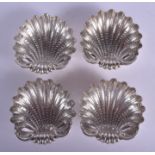 FOUR VINTAGE CONTINENTAL SILVER SHELL SALTS. 7.5 oz. 9 cm x 8 cm. (4)