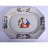 AN 18TH CENTURY CHINESE EXPORT FAMILLE ROSE OCTAGONAL DISH painted with figures and landscapes. 32 c