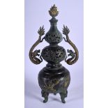 A CHINESE BRONZE CENSER AND COVER 20th Century. 31 cm high.