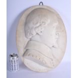 A LARGE 19TH CENTURY ENGLISH CARVED MARBLE PLAQUE by William Spence (C1840) depicting Shakespeare.