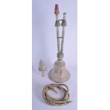 A RARE LARGE ANTIQUE MIDDLE EASTERN ISLAMIC SILVER HOOKAH PIPE decorated with foliage. Silver 46 oz.