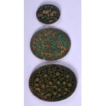 THREE 18TH CENTURY GOLD INLAID INDIAN GLASS PANELS. Largest 4.5 cm x 3.25 cm. (3)