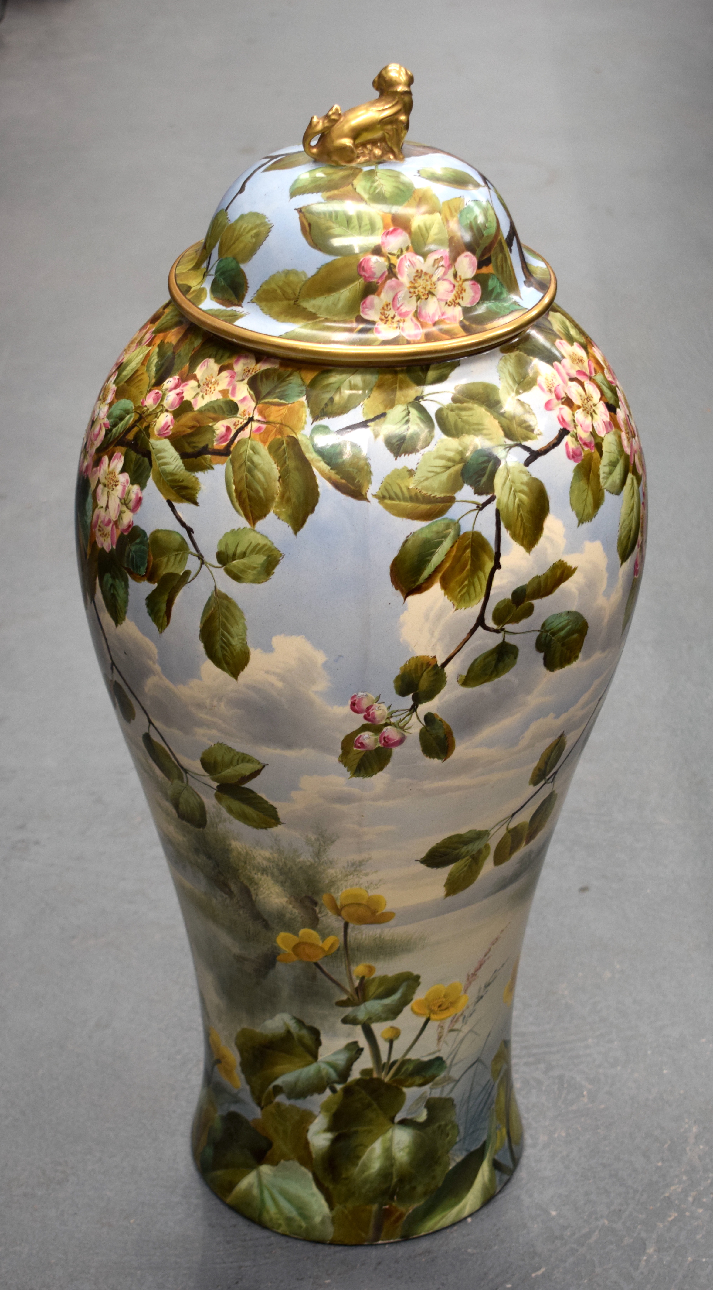 A LARGE 19TH CENTURY CONTINENTAL POTTERY FLOOR STANDING VASE AND COVER probably Minton or Burmantoft - Image 2 of 5
