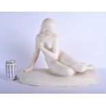 A 19TH CENTURY ENGLISH CARVED ALABASTER FIGURE OF EVE modelled at the fountain, after Edward Hodges