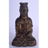 A 16TH/17TH CENTURY CHINESE LACQUERED IRON FIGURE OF GUANYIN modelled as a female with clasped hands