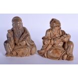 A PAIR OF EARLY 19TH CENTURY CHINESE CARVED SOAPSTONE IMMORTALS Qing. 13 cm x 8 cm.