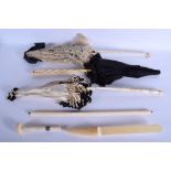 ASSORTED ANTIQUE IVORY HANDLED PARASOLS etc. (qty)