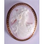 A 9CT GOLD CAMEO BROOCH. 16.6 grams. 3.5 cm x 4.25 cm.