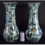 A PAIR OF ANTIQUE ITALIAN ARTE POVERA DECLAMANIA GLASS VASES decorated with chinoiserie scenes. 47 c