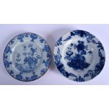 TWO 18TH CENTURY DUTCH DELFT BLUE AND WHITE PLATES. 20 cm diameter. (2)