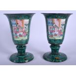 A RARE PAIR OF 19TH CENTURY CHINESE CANTON ENAMEL GOBLETS Qing, painted with figures and gardens. 17