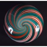 A LARGE STYLISH STRAWBERRY & CREAM GLASS SWIRL PAPERWEIGHT. 9.5 cm diameter.