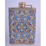 A CONTINENTAL SILVER AND ENAMEL HIP FLASK. 8.1 oz. 7.5 cm x 11.5 cm.