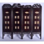A RARE 19TH CENTURY CHINESE CARVED IVORY AND HONGMU FOLDING SCREEN Late Qing. 55 cm x 60 cm.