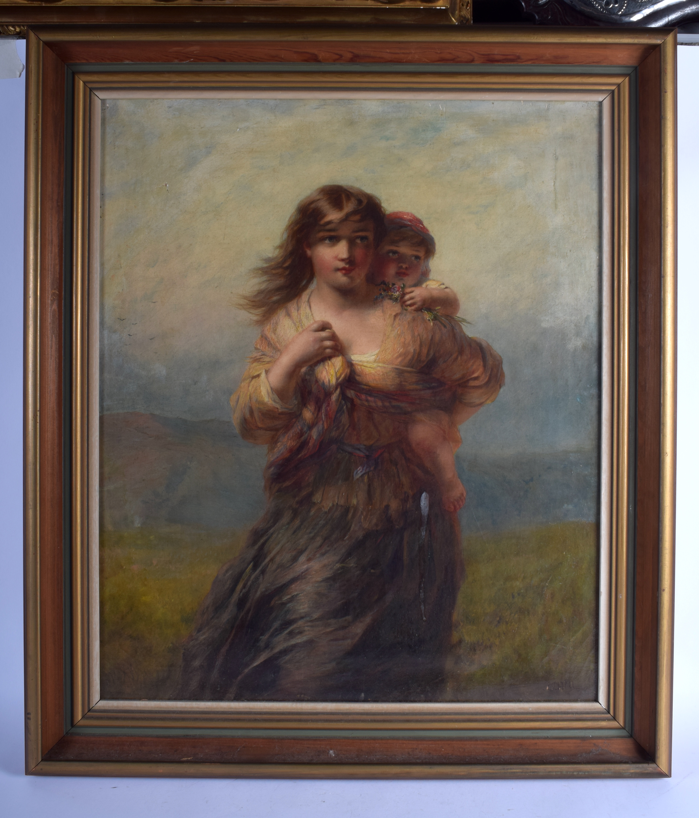 James John Hill (1811-1882) Oil on canvas, mother and child within a landscape. Image 58 cm x 46 cm.