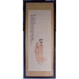 Chinese School (19th Century) Watercolour, monk beside calligraphy. Image 91 cm x 33 cm.