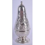 A VICTORIAN SILVER SUGAR CASTER by F B Thomas & Co, decorated with Tenier style scenes. London 1879.