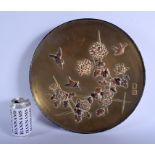 A LARGE 19TH CENTURY JAPANESE MEIJI PERIOD BRONZE ONLAID CHARGER by Gyokkousai, decorated with birds