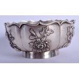 A 19TH CENTURY CHINESE EXPORT SILVER SCALLOPED BOWL by Zeewo, decorated with fruiting pods. 181 gram