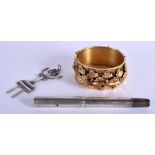 A 1930S SILVER PEN together with a yellow metal bangle etc. (3)