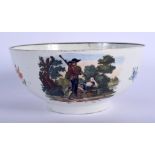 Worcester rare bowl printed and painted with The Bagpiper, and Milkmaids, and the Tease. 15 cm wide.