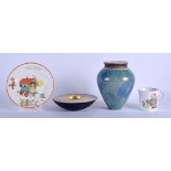 AN UNUSUAL CONTEMPORARY STYLISH PORCELAIN BOWL together with a vase etc. (4)