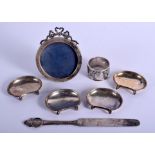 A 19TH CENTURY CHINESE SILVER NAPKIN RING together with dishes etc. 8.7 oz overall. (6)