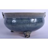 A RARE 18TH/19TH CENTURY CHINESE BLUE GLAZED CELADON CENSER Ming style, modelled after the Longquan