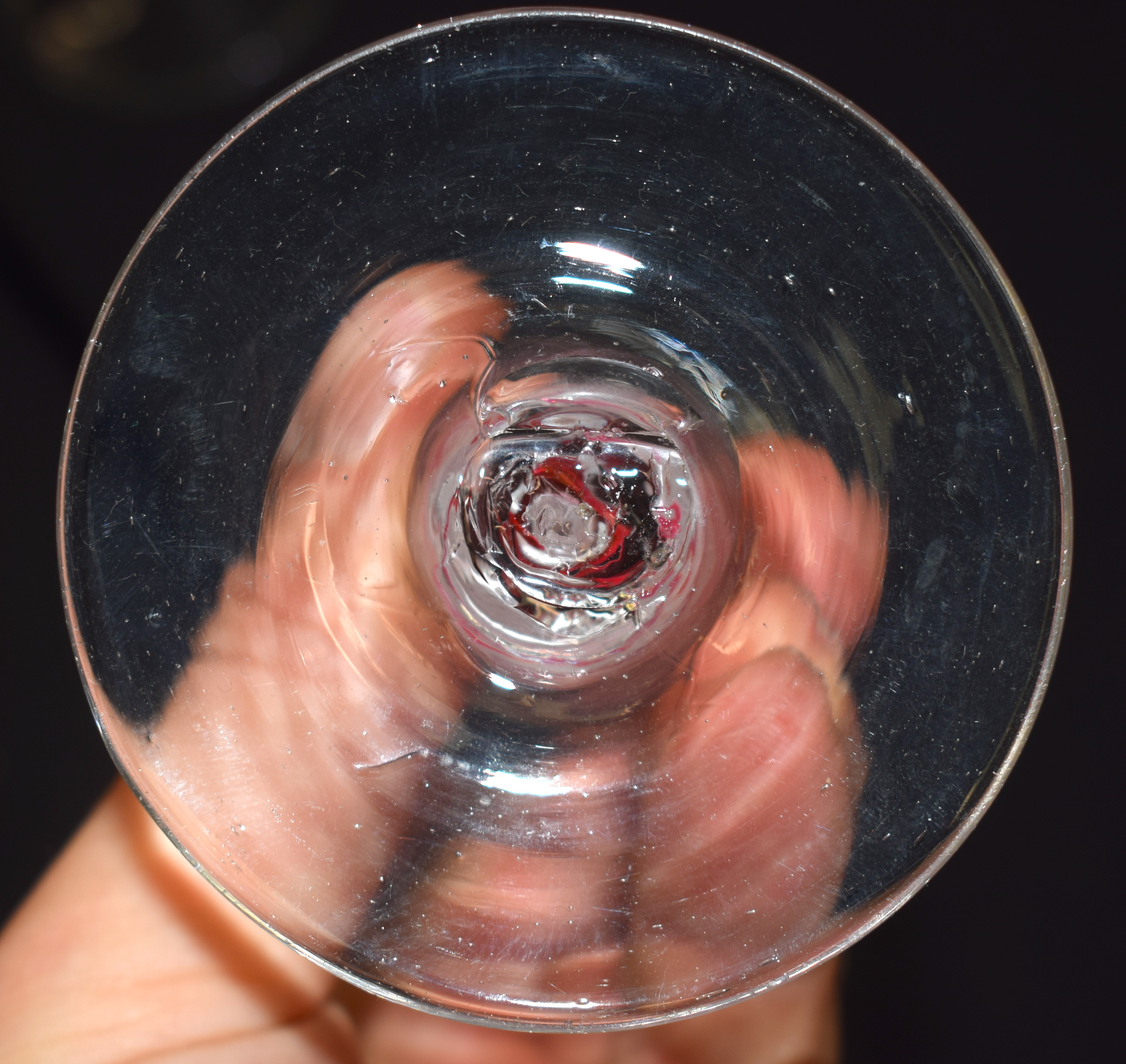 A SET OF FIVE 18TH CENTURY ENGLISH GLASSES C1770 with pink and white spiral twist stems. 16 cm high. - Image 6 of 16