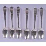 A SET OF SIX GEORGE III SILVER TEASPOONS by George Gray. London 1788. 3.5 oz. 10 cm long. (6)