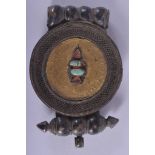 AN EARLY MIDDLE EASTERN TIBETAN SILVER AND TURQUOISE BUCKLE. 104 grams. 11 cm wide.