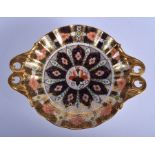 Royal Crown Derby rare pattern pedestal dish with pierced handles. 24 cm wide.