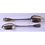 A PAIR OF EARLY 19TH CENTURY SILVER SPOONS. London 1809. 9.9 oz. 28 cm long.