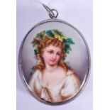 AN ANTIQUE SILVER MOUNTED PORCELAIN LOCKET. 5 cm x 6.5 cm.