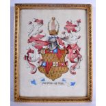 A 19TH CENTURY PAINTED WATERCOLOUR ARMORIAL COAT OF ARMS. Image 21 cm x 27 cm.