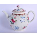 Worcester teapot and cover painted by James Giles with a version of the Queen’s floral pattern and a