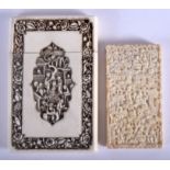TWO 19TH CENTURY CHINESE CANTON BONE CARD CASES AND COVERS Qing. Largest 7.5 cm x 11 cm. (2)